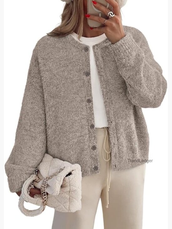 Sweaters - Womens Crew Neck Button Down Cardigan Sweater Fall Outfits